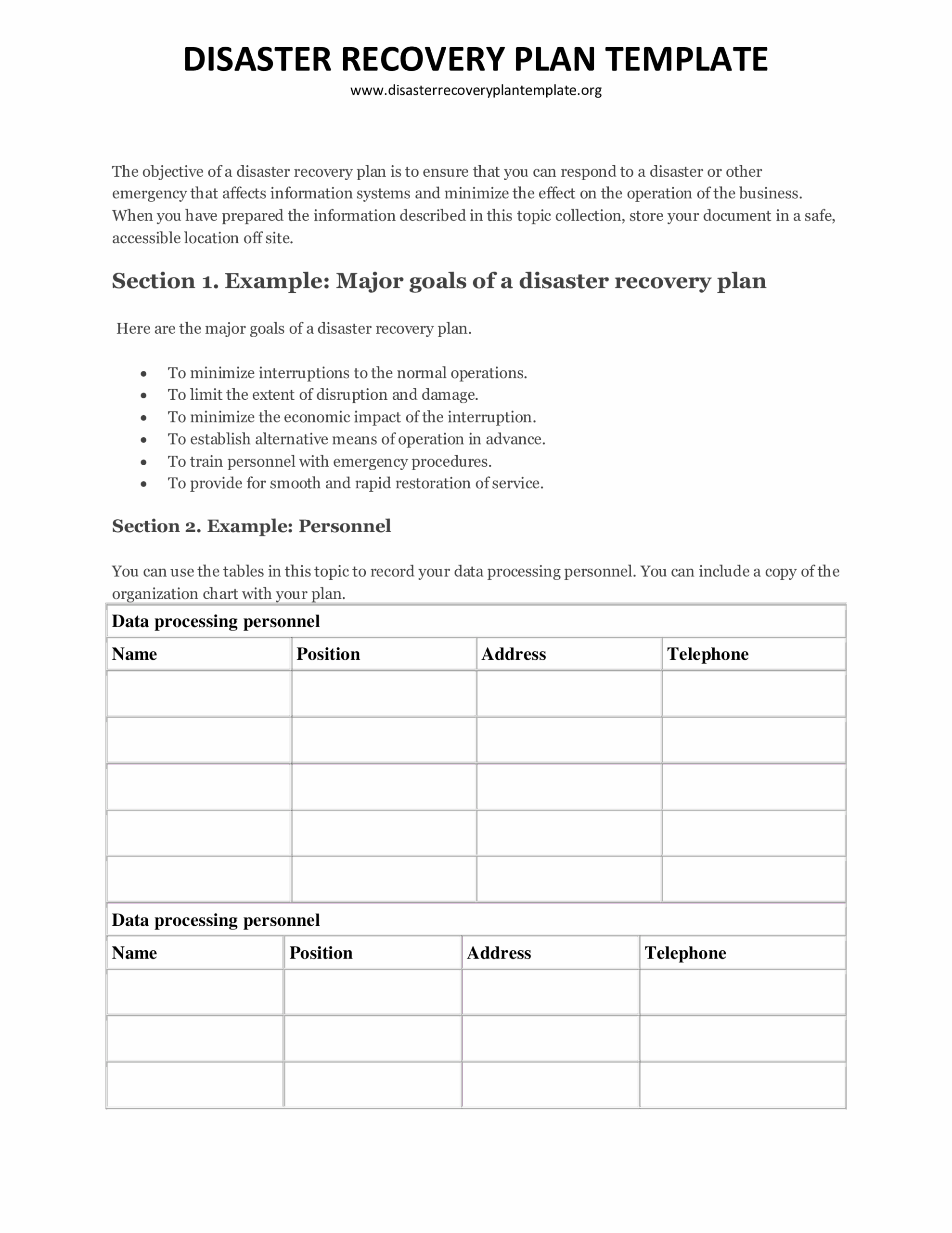T l charger Gratuit Disaster Recovery Plan Template