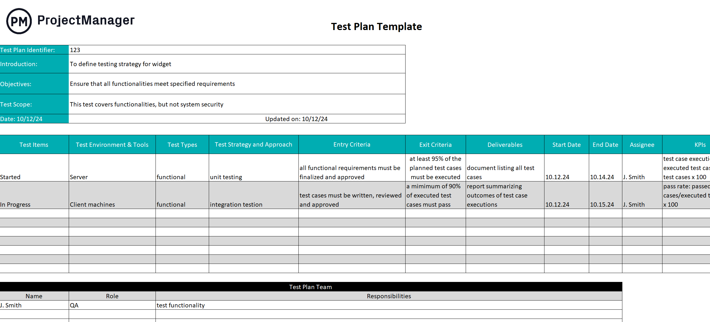 Test Plan Template ProjectManager