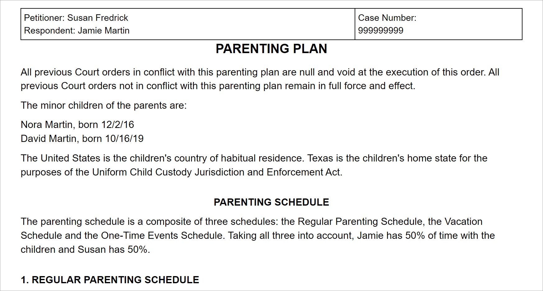 Texas Parenting Plan And Agreement Guidelines TX 