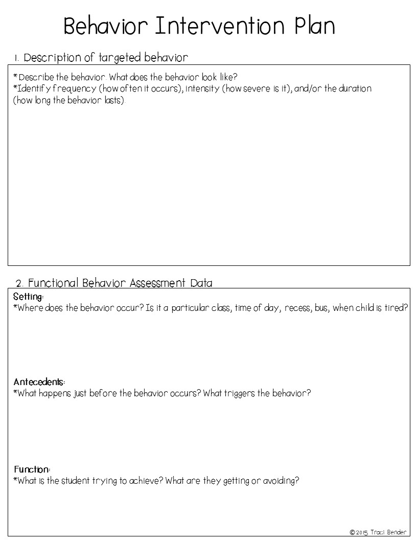 Behavior Intervention Plan Template Free