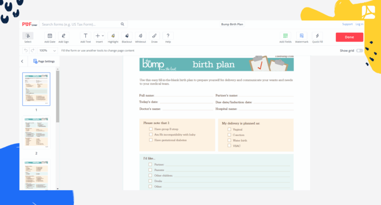 The Bump Birth Plan PDF Blank Sign Forms Online PDFliner