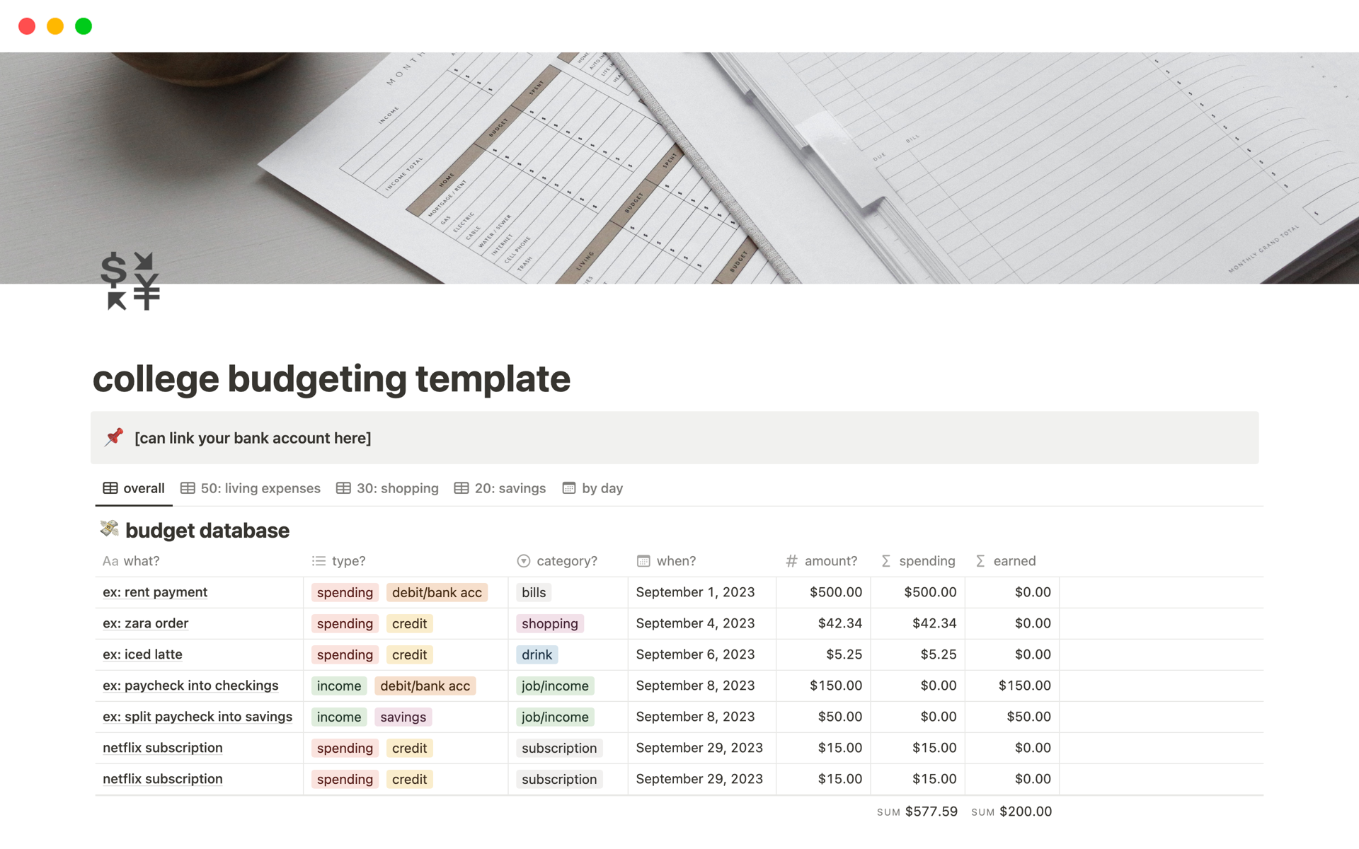Budget Planner Template Notion