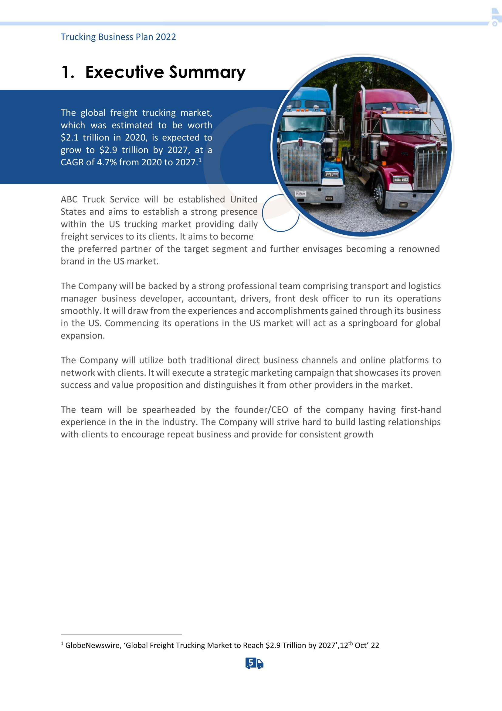Business Plan Template For Trucking Company