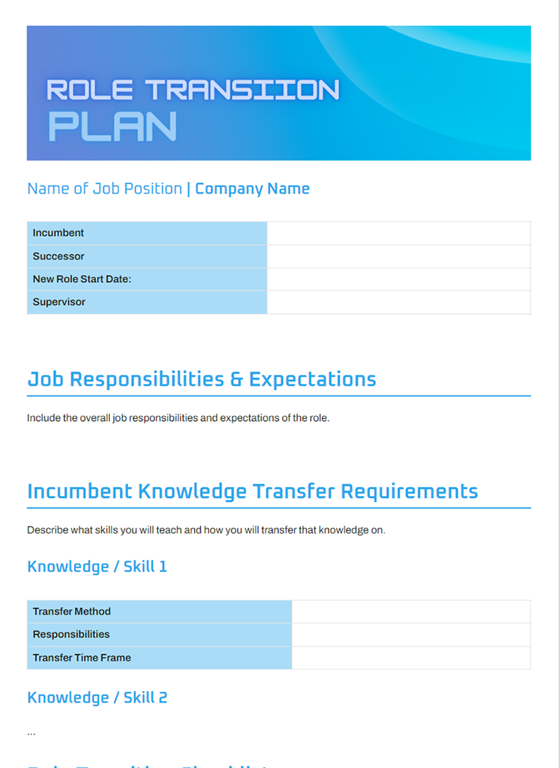 Job Transition Plan Template