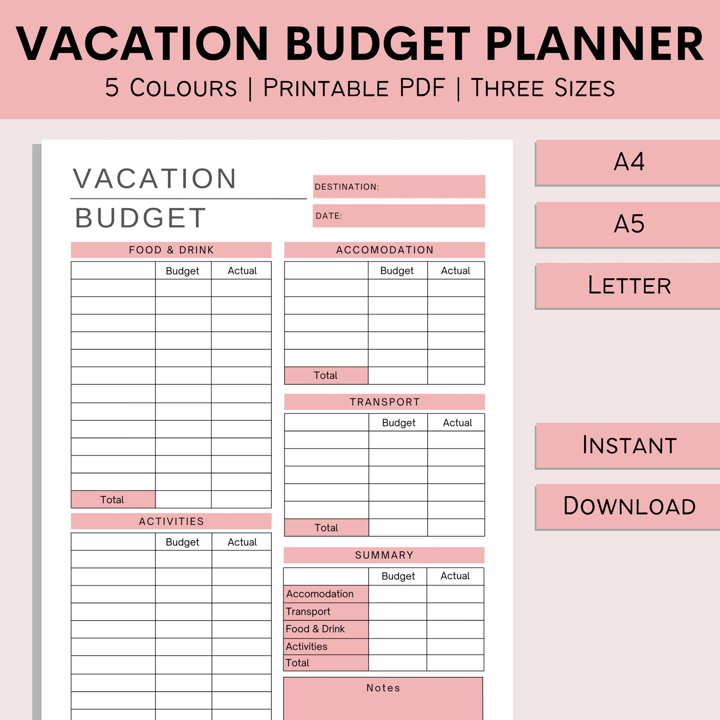 Travel Budget Log Etsy