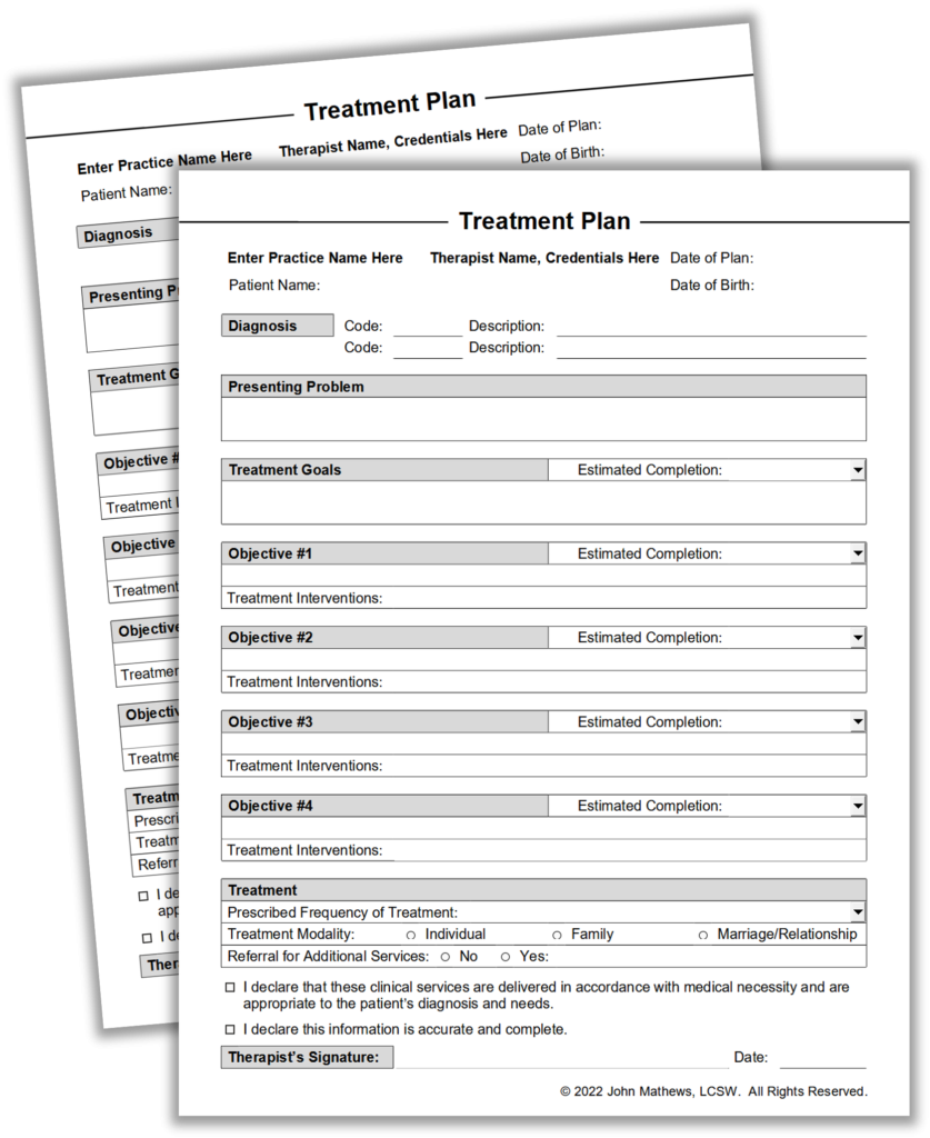 Therapy Treatment Plan Template Pdf