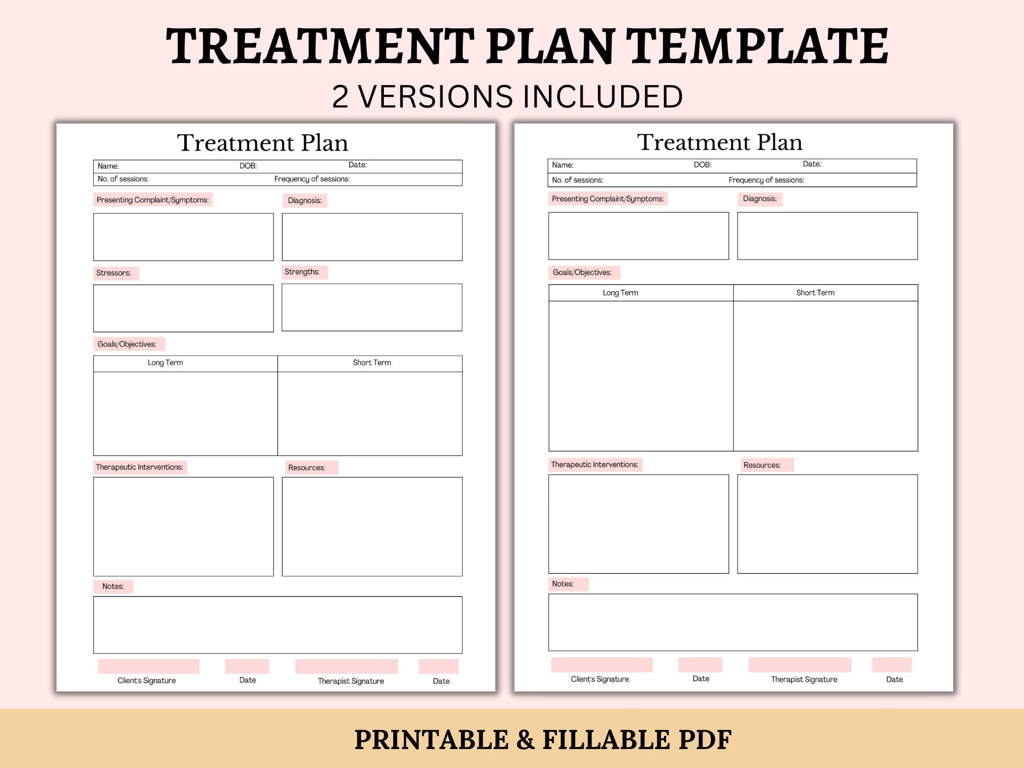 Treatment Plan Template Printable Fillable PDF Therapist 
