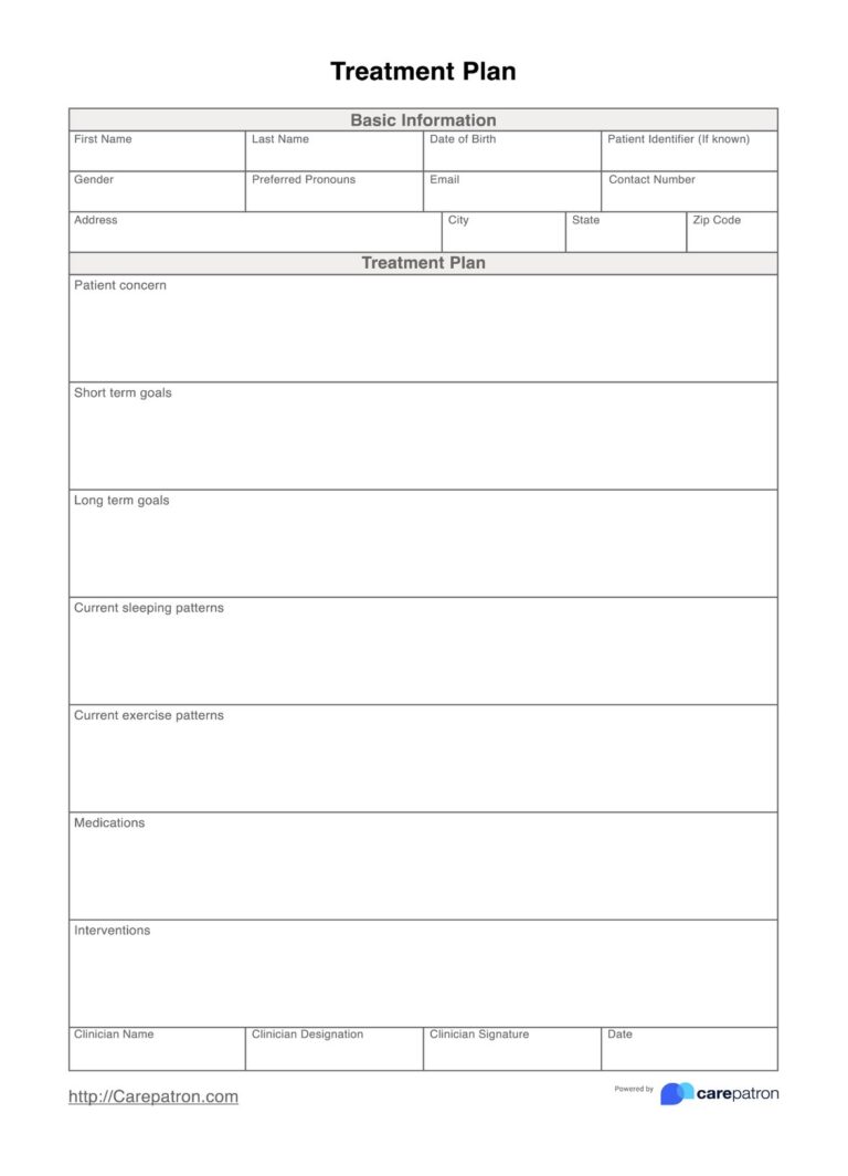 Treatment Plan Template U0026 Example Free PDF Download