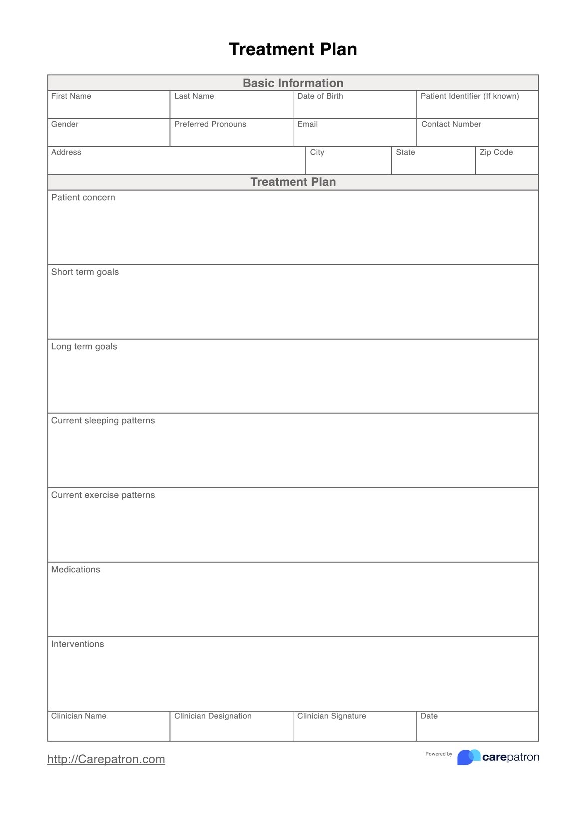 Treatment Plan Template U0026 Example Free PDF Download