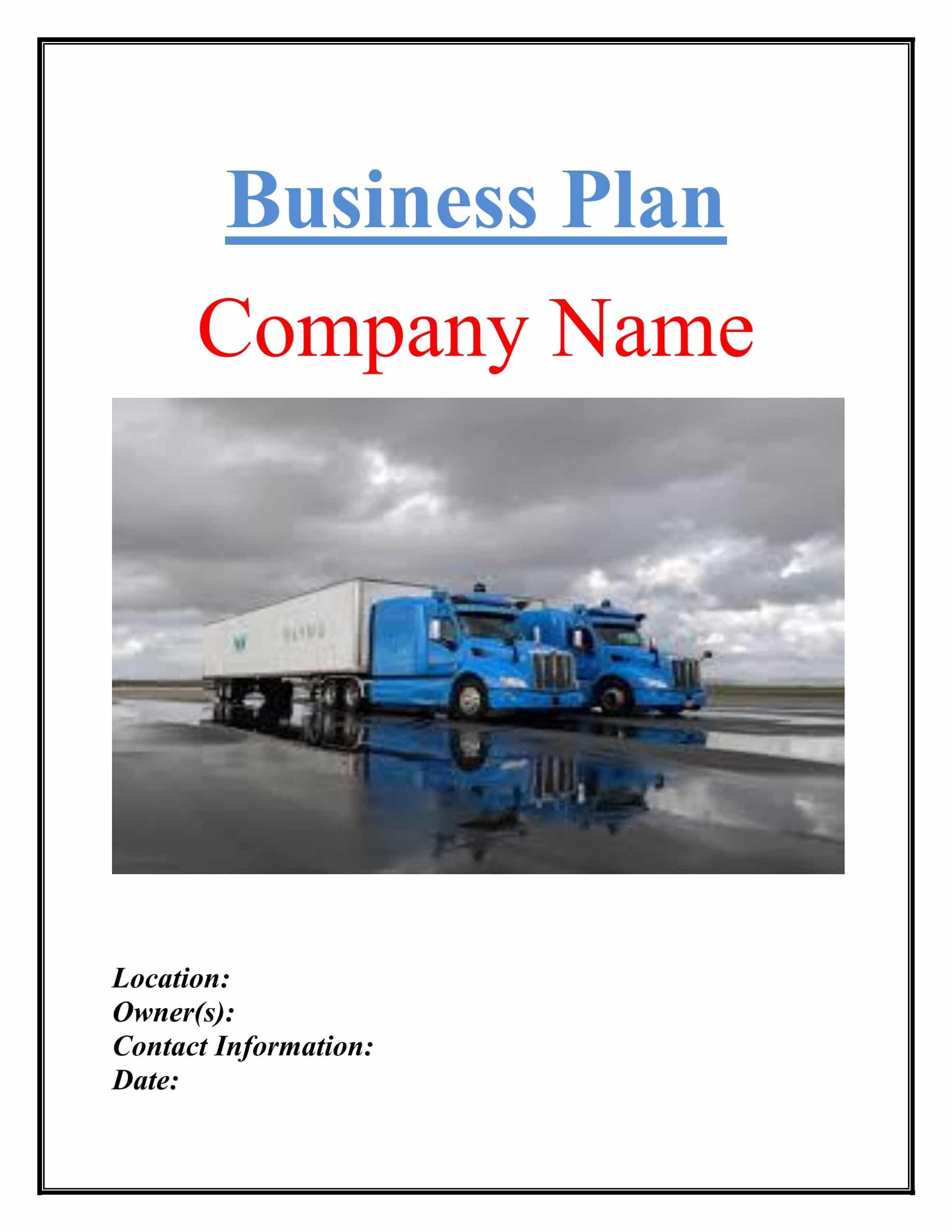 Trucking Transport Business Plan Template Sample Pages Black Box Business Plans