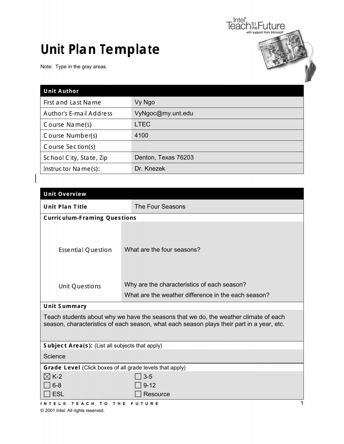 Unit Plan Template