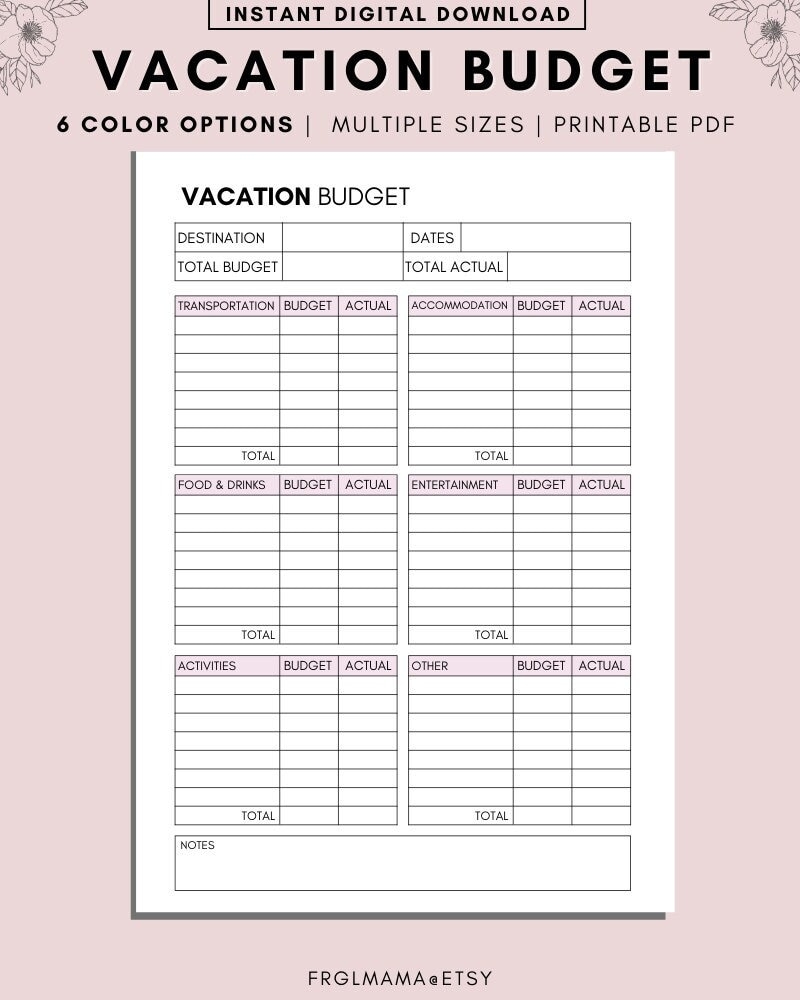 Vacation Budget Printable Holiday Budget Planner Printable 