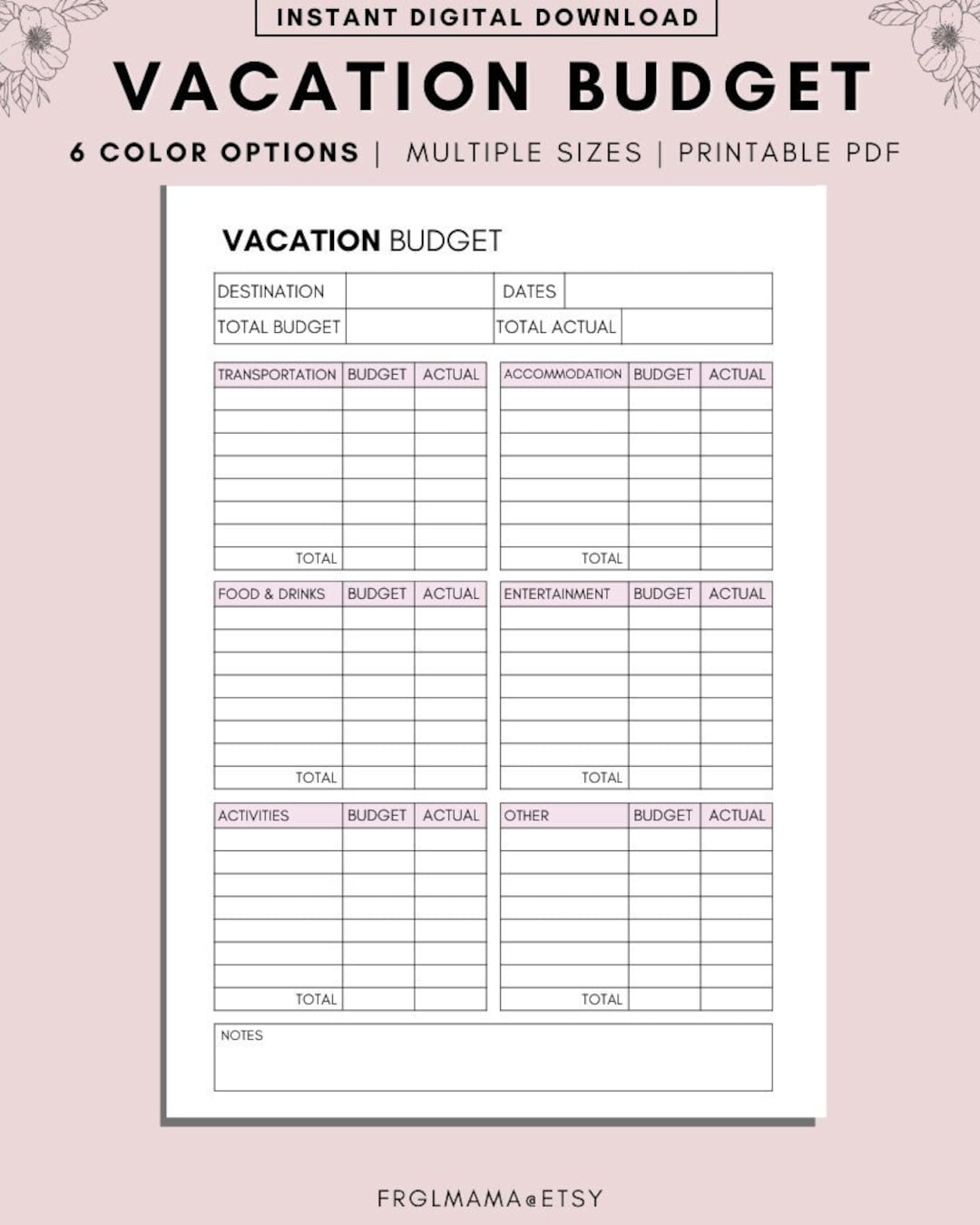Vacation Budget Printable Holiday Budget Planner Printable Budget Planner Paycheck Budget Printable Budget Template A4 A5 Letter PDF Etsy