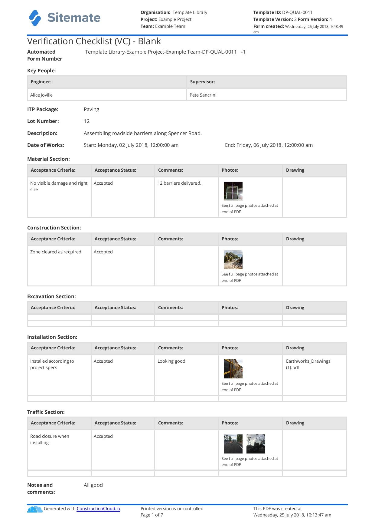 Verification Checklist Blank Template Use This VC Checklist 