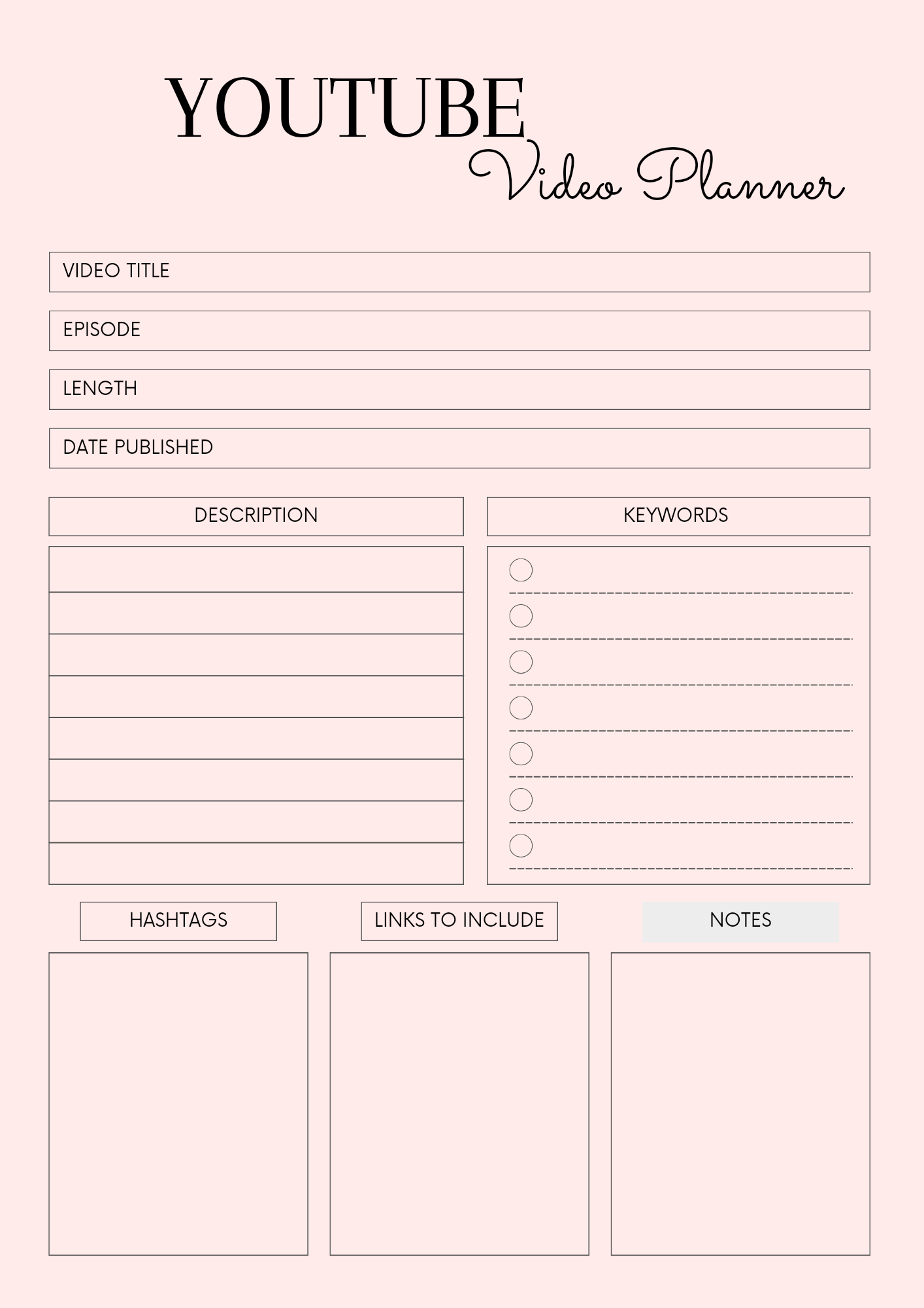 Video Planner Printable With Quality Editable Canva