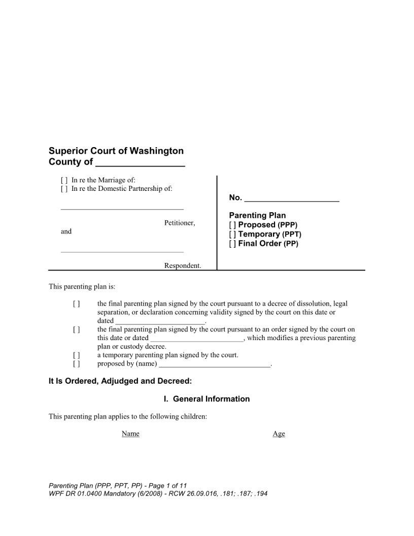 Washington Parenting Plans PDF Form FormsPal