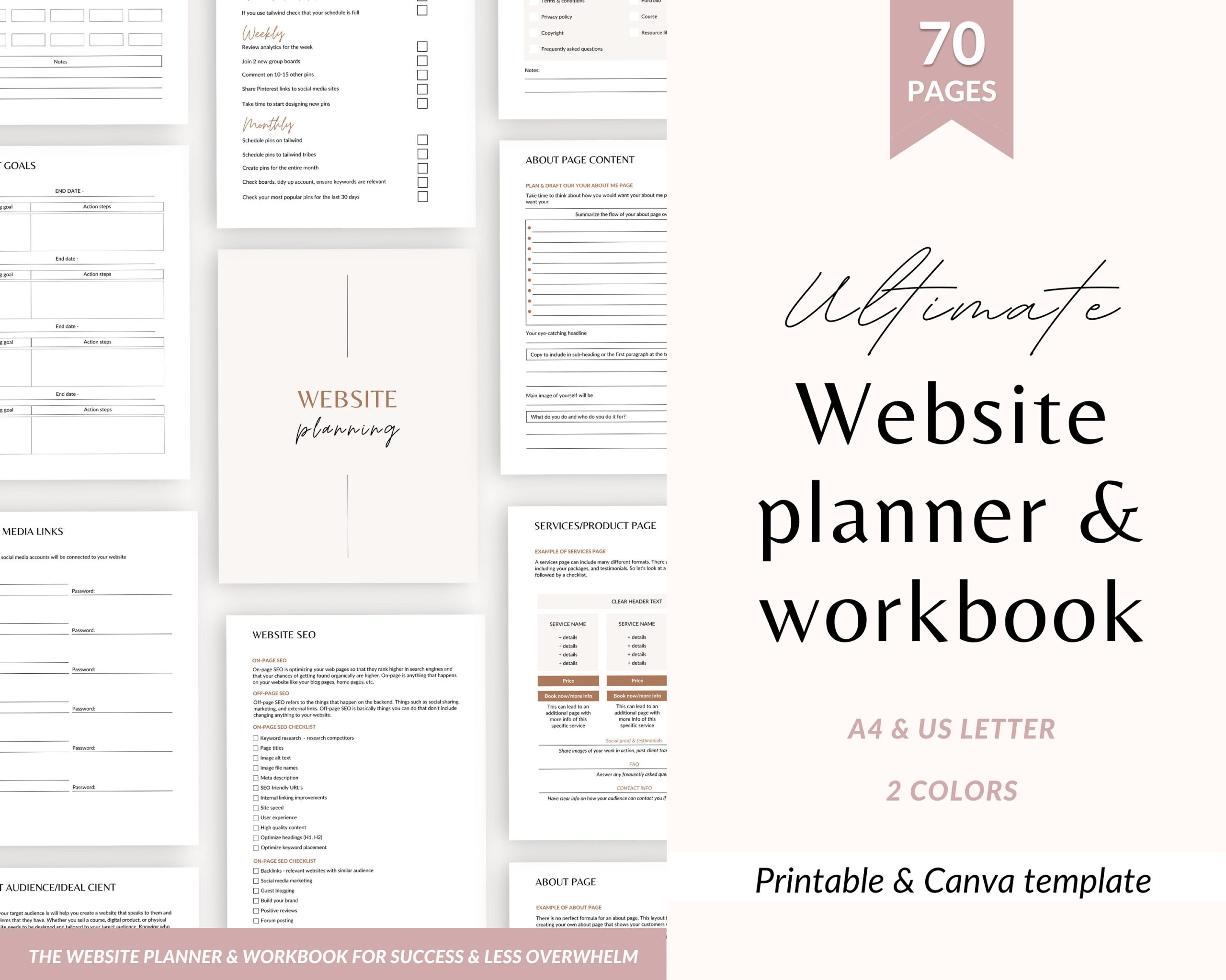 Website Planner Printable Printable Website Planner Website Planner Website Planner Template Website Workbook Printable Website Plan Etsy