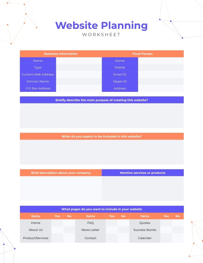 Website Planning Worksheet Template Visme