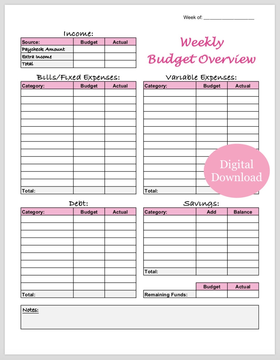 Weekly Budget Planner Template Free