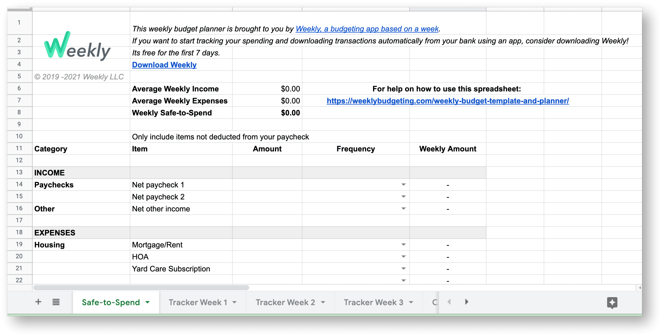 Weekly Budget Plan Template