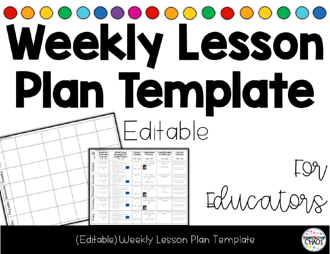 Weekly Lesson Plan Template EDITABLE 2022 Kindergarten Chaos Kindergarten Chaos