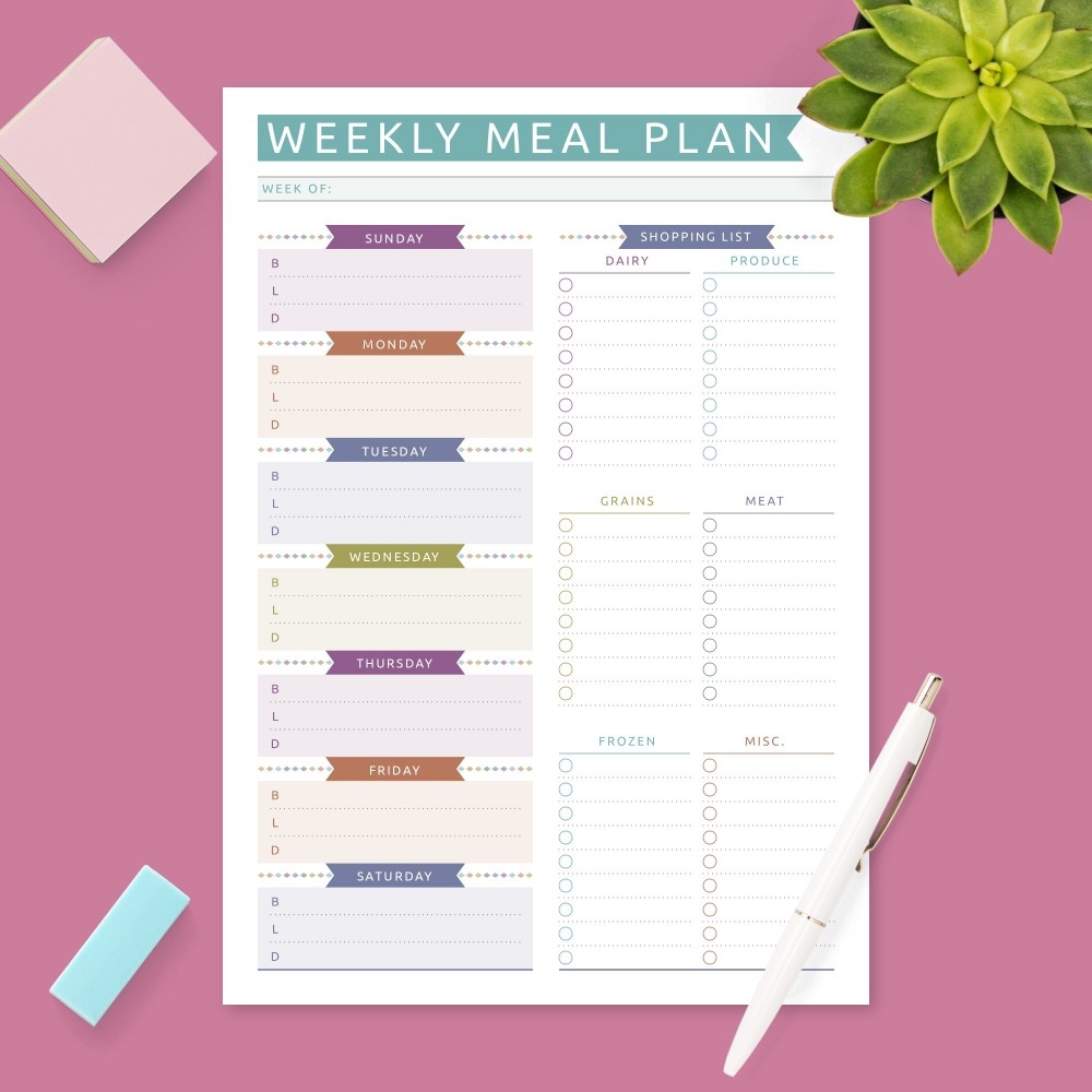 Menu Planner Shopping List Template