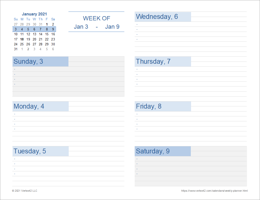 Weekly Planner Template Printable Free