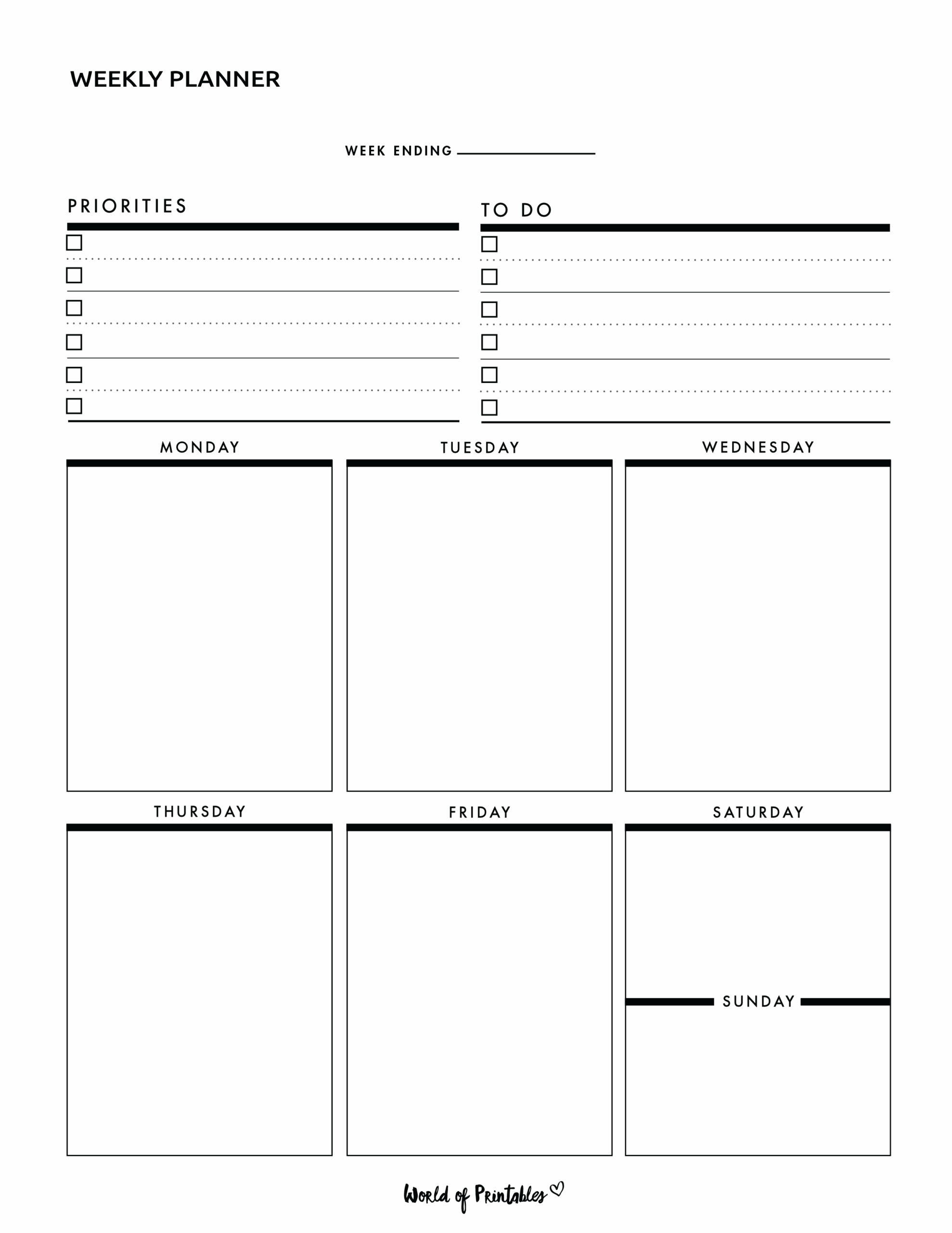 Blank Weekly Planner Template Printable