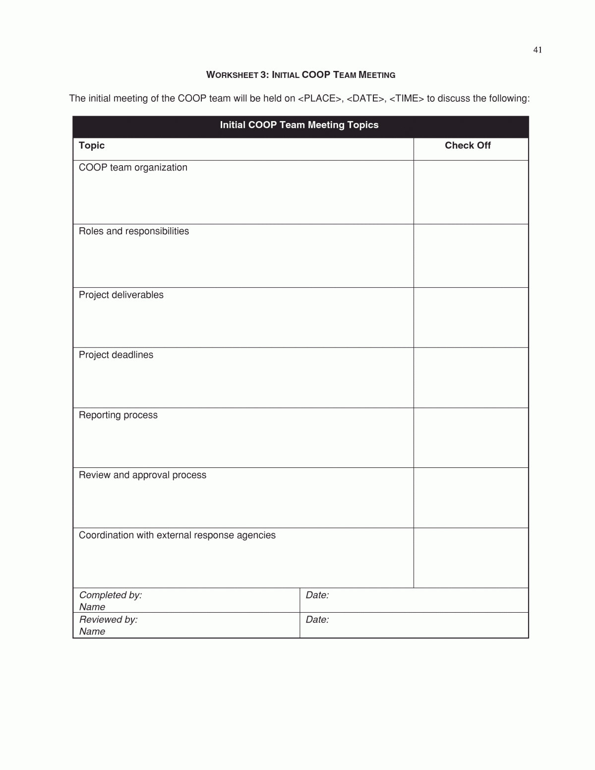 Worksheets Continuity Of Operations COOP Planning Guidelines For Transportation Agencies The National Academies Press