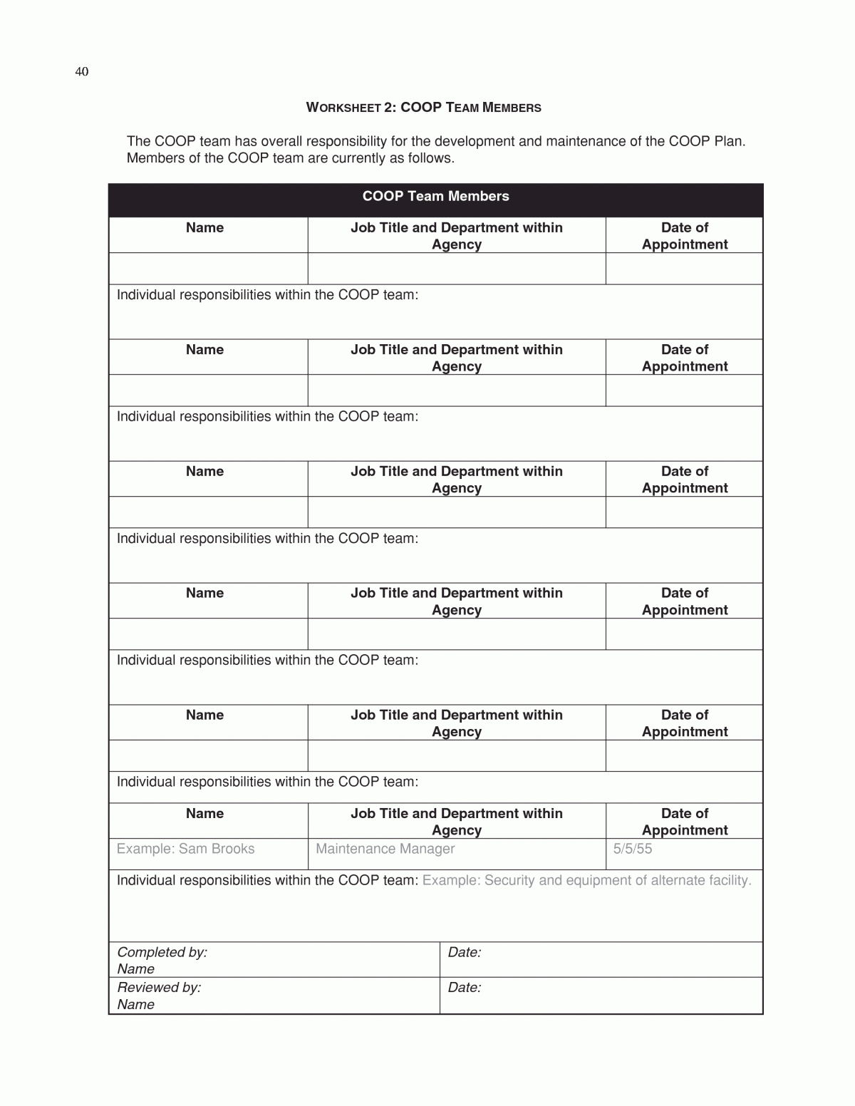 Worksheets Continuity Of Operations COOP Planning Guidelines For Transportation Agencies The National Academies Press