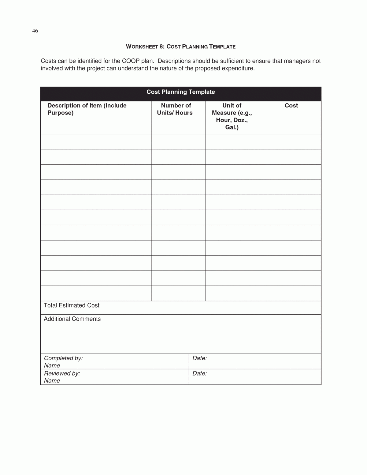 Worksheets Continuity Of Operations COOP Planning Guidelines For Transportation Agencies The National Academies Press