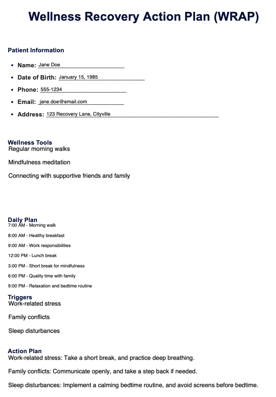 WRAP Wellness Recovery Action Plan Notion Template 