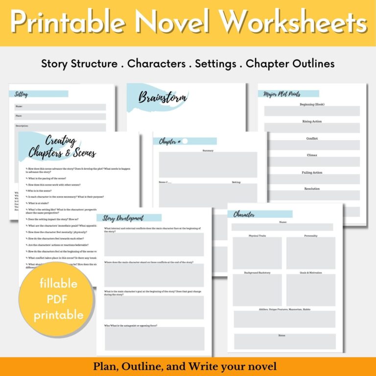 Writing Planner novel Planner Printable Printable Workbook