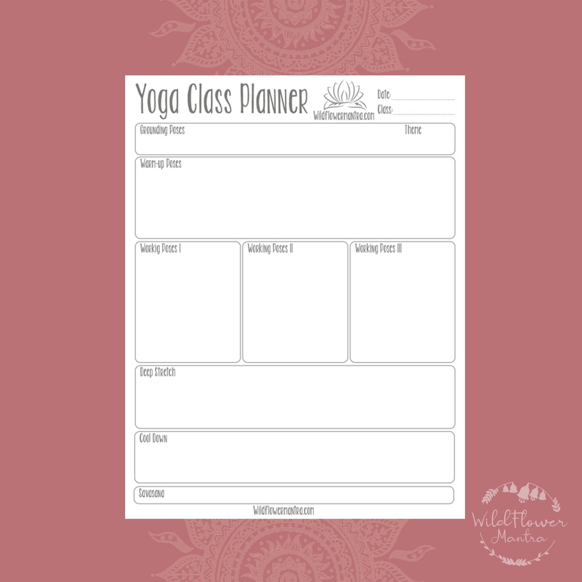 Yoga Class Planner Printable Yoga Sequence Planner Yoga Sequencing Yoga Digital Planner Etsy