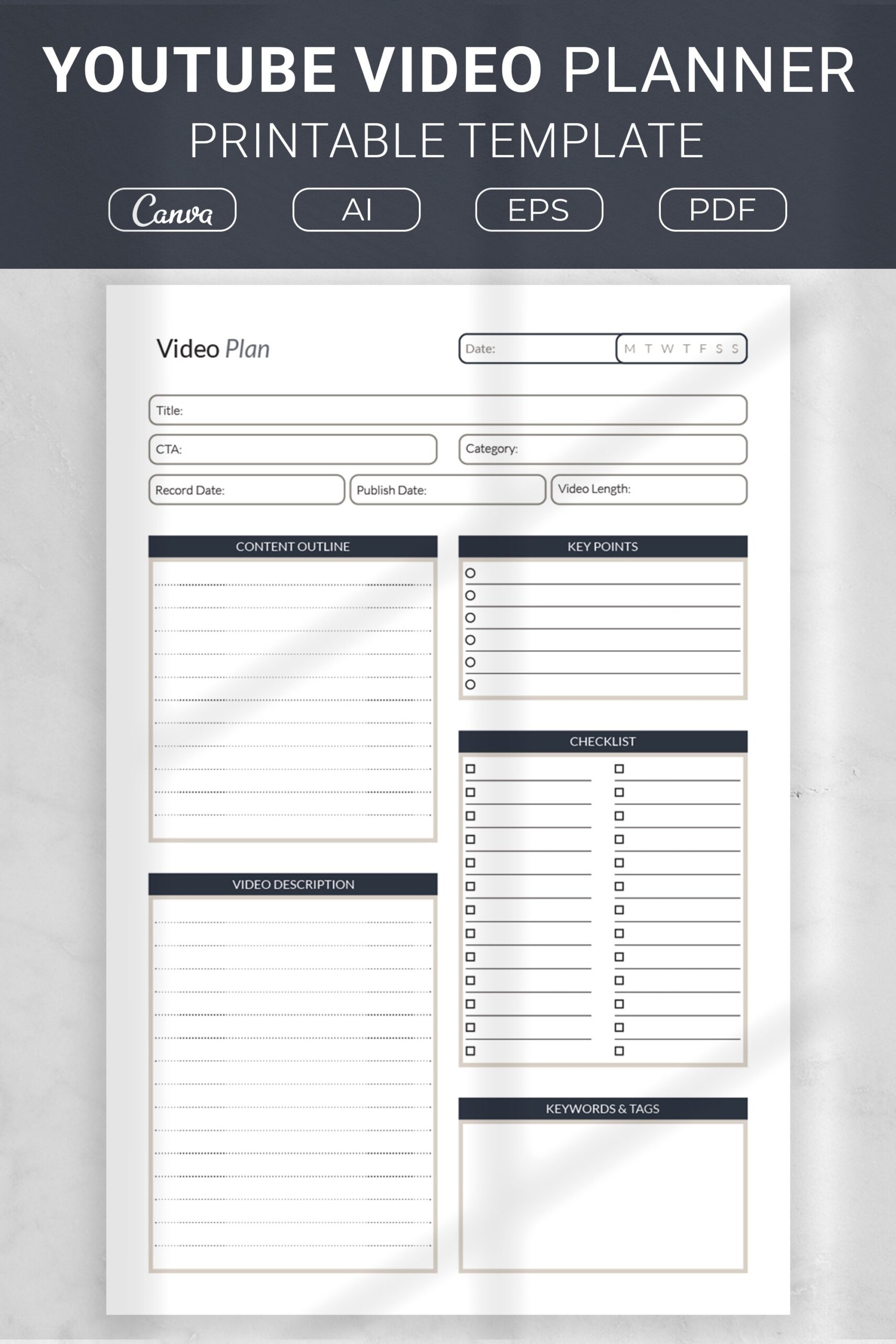 YouTube Video Planner Printable Template