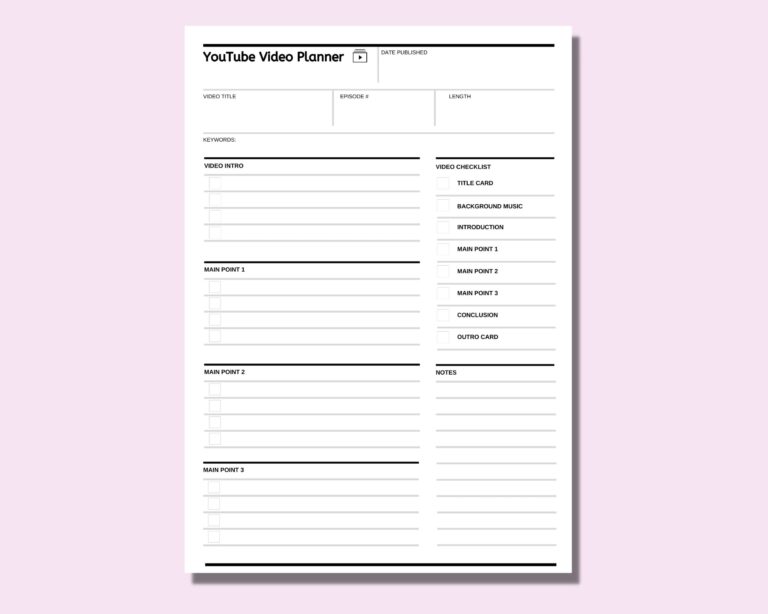Youtube Video Script Worksheet Video Template Youtube Video Planner Episode Video Video Kit Etsy