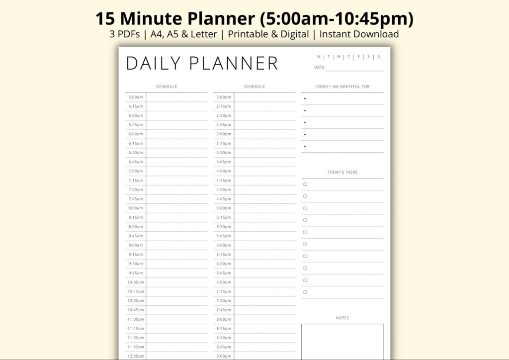 15 Minute Planner Printable, Appointment Tracker, Time Block PDF, Day … 15 Minute Planner Printable, Appointment Tracker, Time Block PDF, Day ...