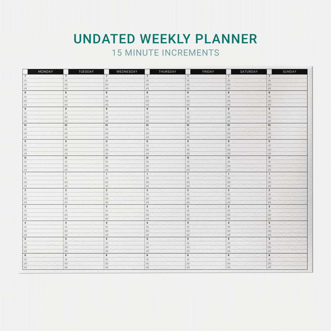 15 Minute Weekly Planner Printable - Minimalist Weekly Planner Printable: Undated, 15-minute Increments (PDF ...