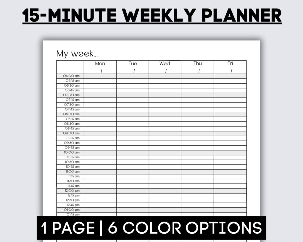 15-minute Weekly Planner: Productivity Schedule (PDF) - Etsy