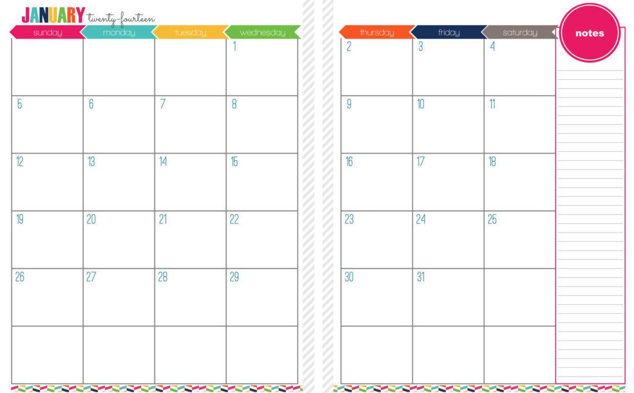 2 Page Monthly Planner Printable - Printable Blank Two Page Monthly Calendar - Free Printable