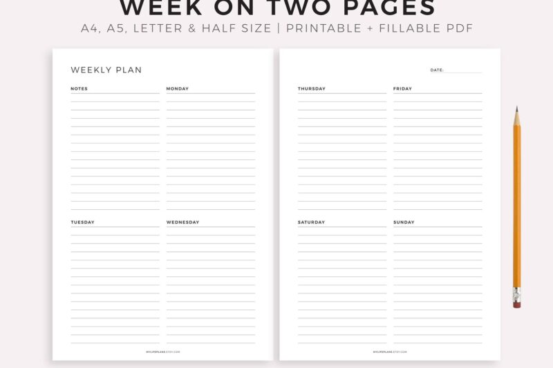 2 Page Weekly Planner Printable