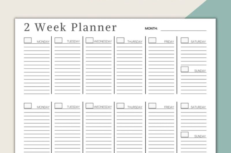 2 Week Planner Printable Free - Blank 2 Week Calendar Printable - 2026 Calendar Printable