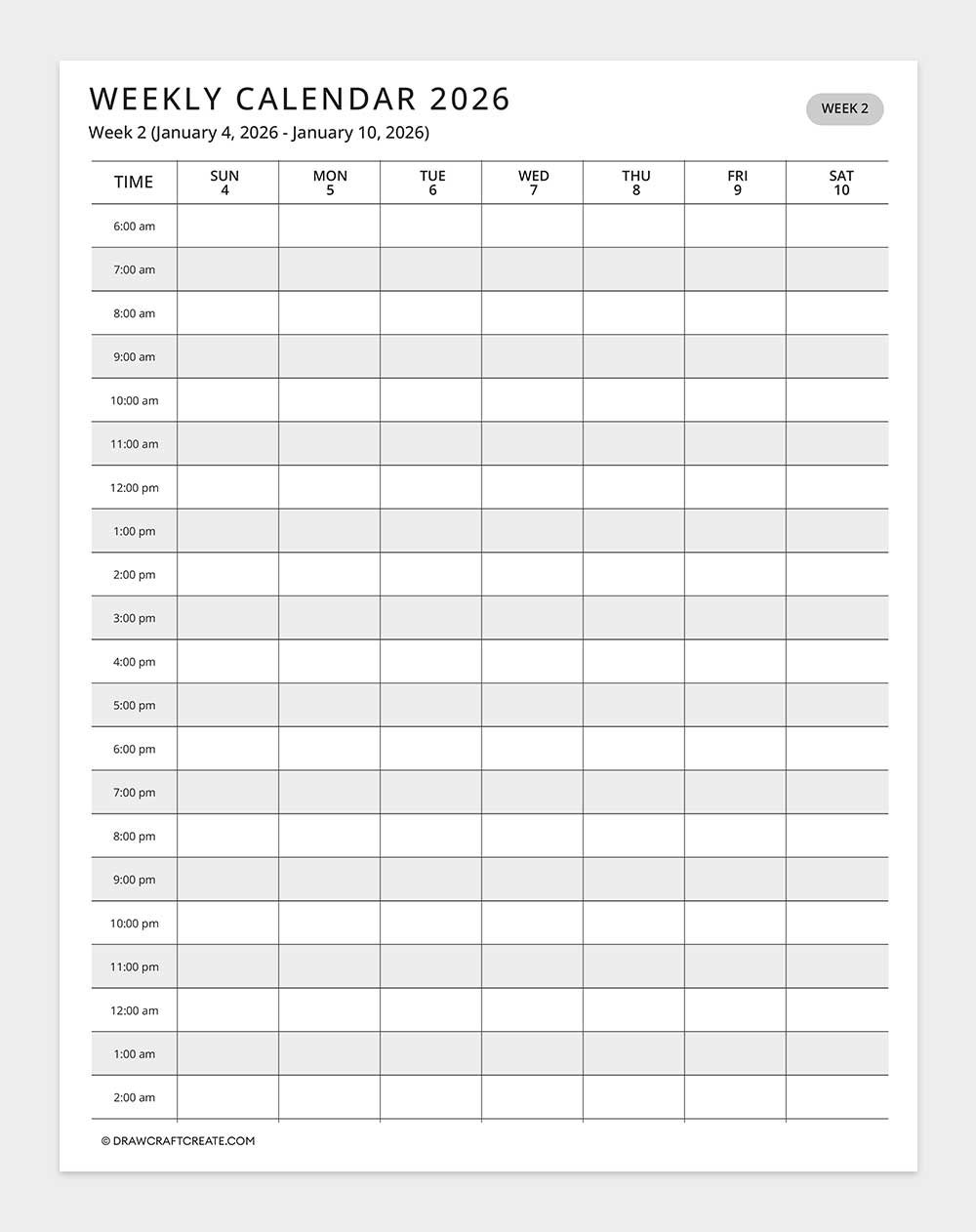 2026 Weekly Planner Free Printable - Free Printable 2026 Weekly Calendar - Draw Craft Create