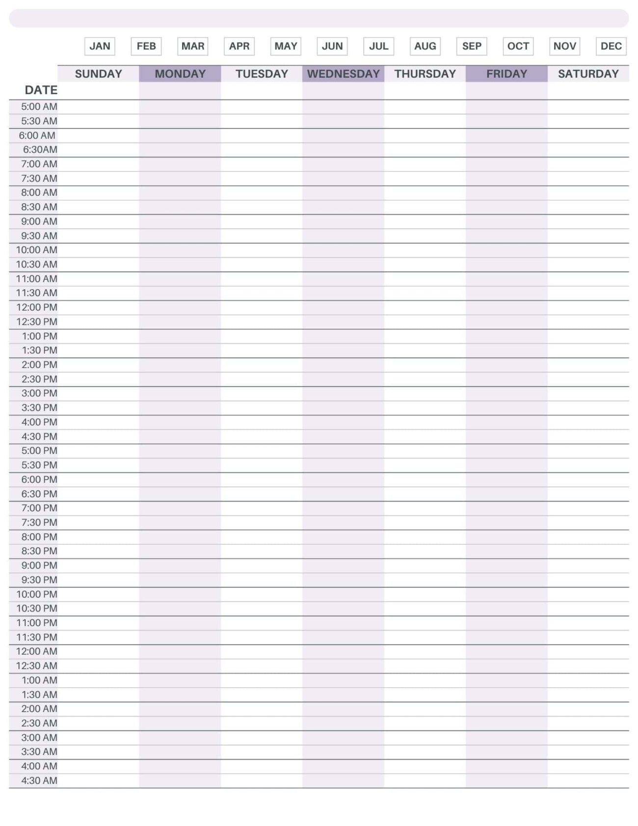 24 7 Weekly Planner Printable - 24-Hour Weekly Planner FREE Printable