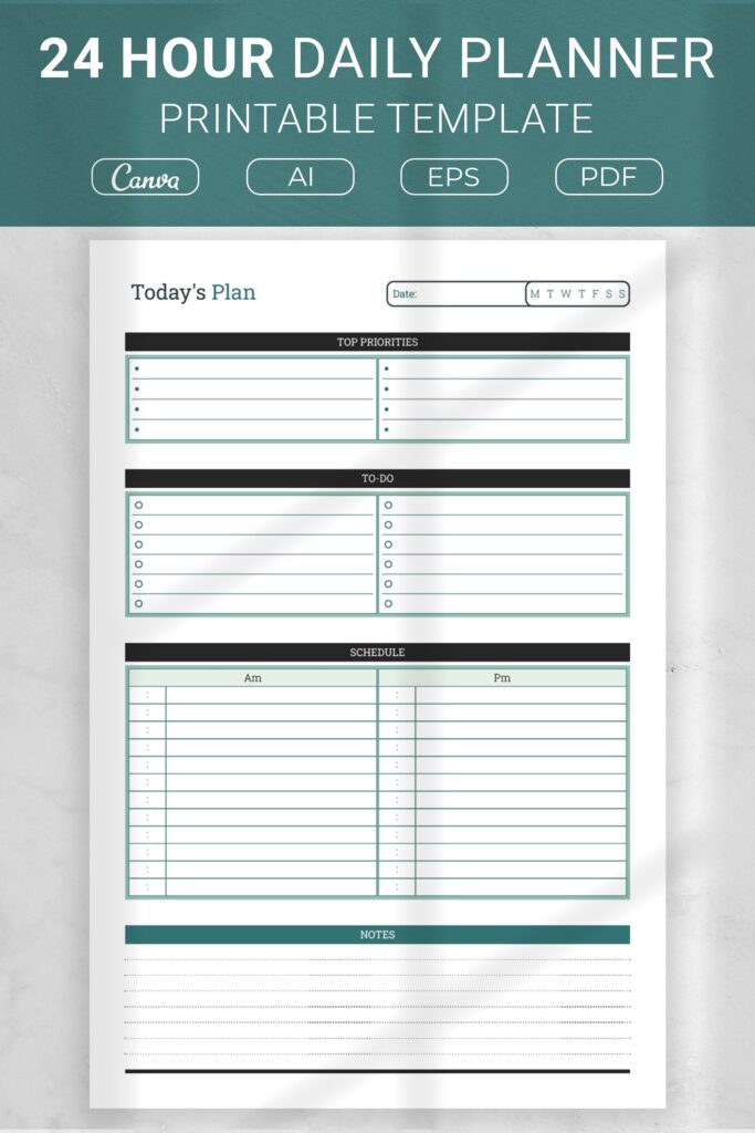 24 Hour Daily Planner Printable Template (2676181)