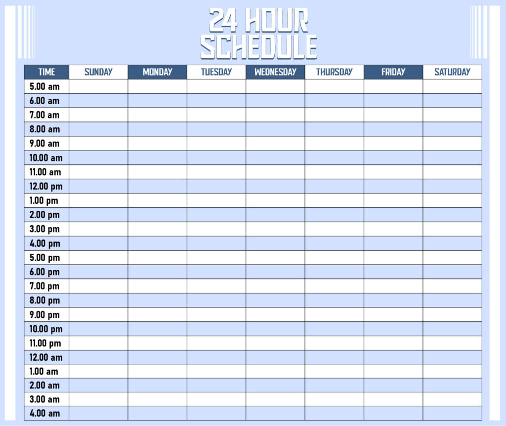 24 Hour Weekly Schedule Printable - Printable Free Templates