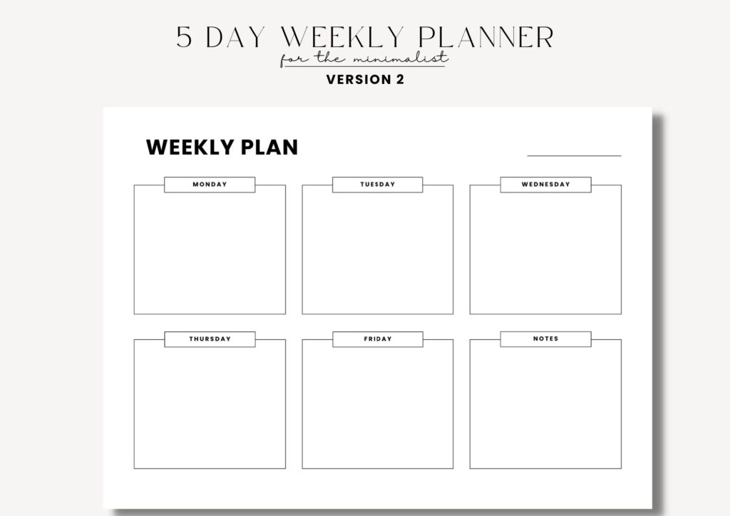 5 Day Blank Calendar