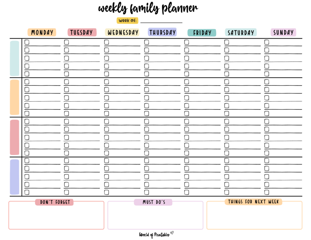 7 Day Weekly Family Planner Printable - Family Weekly Printable Planner | 7 Day Planner - Worksheets Library