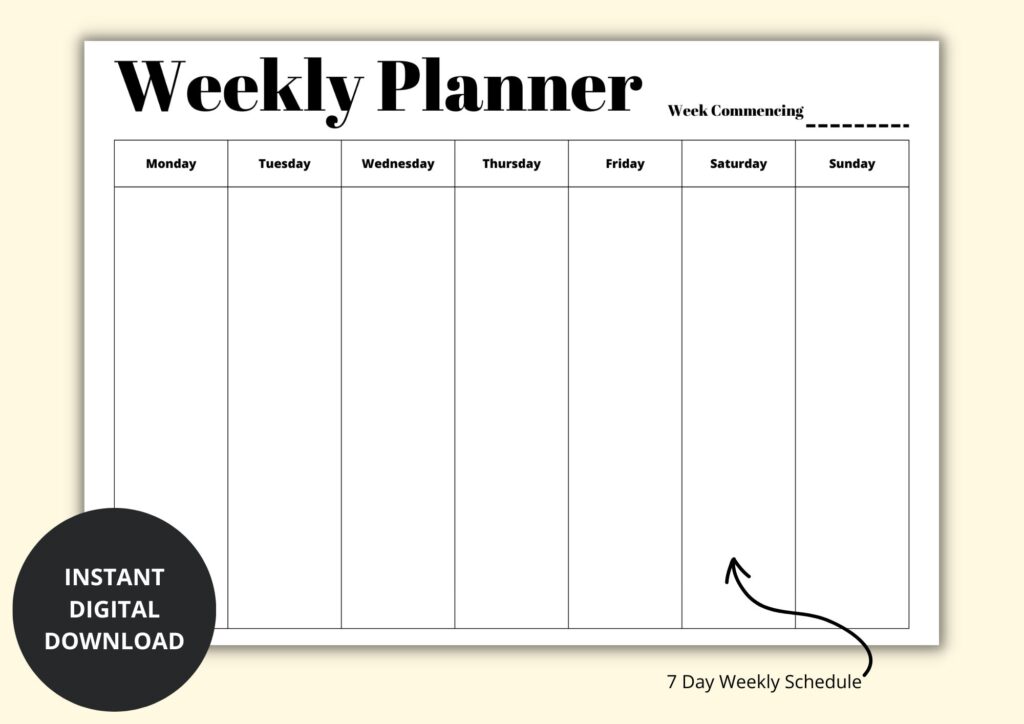 7 Day Weekly Planner Printable – 7 Day Weekly Planner, Simple Weekly Overview, Week at a Glance, Weekly … 7 Day Weekly Planner Printable - 7 Day Weekly Planner, Simple Weekly Overview, Week at a Glance, Weekly ...