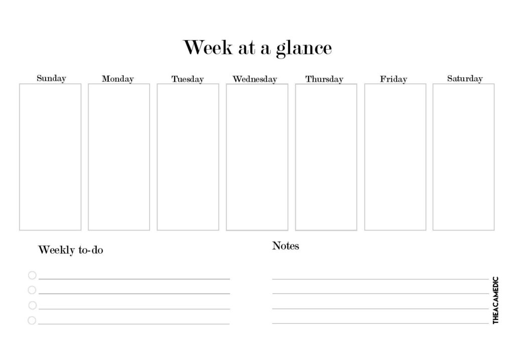 At A Glance Weekly Planner Printable - Blank Week At A Glance Calendar